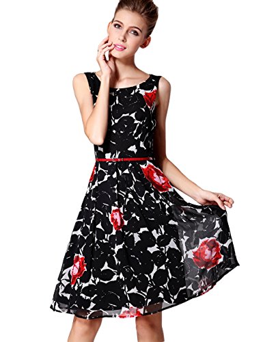 Yacun Women's Chiffon Fit and Flare Casual Dress For Party