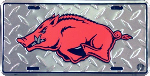 Arkansas Razorbacks Diamond Metal License Plate On Sale