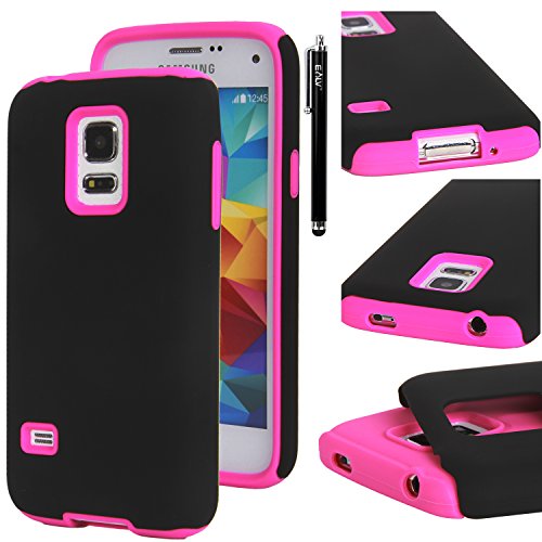 S5 MINI Case, E LV GALAXY S5 MINI Case - SHOCK ABSORPTION / HIGH IMPACT RESISTANT Full Body Hybrid Armor Protection Defender Case Cover for Samsung Galaxy S5 Mini SM-G800 with 1 stylus and 1 Microfiber Cleaning Cloth - HOT PINK
