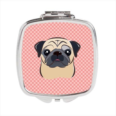 Carolines Treasures BB1262SCM Checkerboard Pink Fawn Pug Compact Mirror, 2.75 x 3 x .3 In.