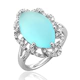 14k White Gold Chalcedony Gem Diamond Ring/ Band, Size 7, TW: 4.16 carat