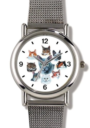 Collage of Cats No.1 - Cat - JP - WATCHBUDDY® ELITE Chrome-Plated Metal Alloy Watch with Metal Mesh Strap-Size-Large ( Men's Size or Jumbo Women's Size )