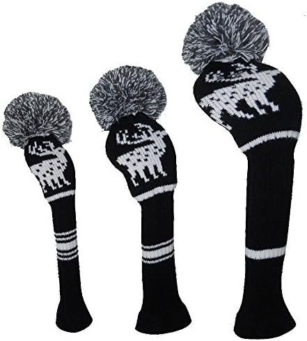 Deer Pattern Knitted Creative Golf Pom Pom Head Covers Set of 3 for Wood Clubs