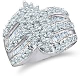 10k White and Yellow Two 2 Tone Gold Large Marquise Shape Cluster Round Cut & Baguette Diamond Engagement Wedding Ring Band 15mm (1.02 cttw)
