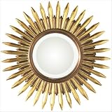 Wall Mirror Decor Sunburst Design in Antique Gold Finish