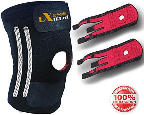 Knee Brace (Red, XL) Support by Motion Infiniti for ACL, Meniscus Tear and Arthritis. Best Open Patella Knee Stabilizer Support - Comes with Large, XXL Size for Men and Women!