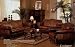 2 pc brown leather sofa and love seat set with walnut wood trim
