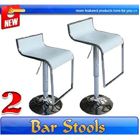 New Set of 2 White Swivel Bar Stools Pub Adjustment Counter Barstool Special by MH