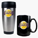 Los Angeles Lakers Stainless Steel Travel Tumbler and Black Ceramic Mug Set
