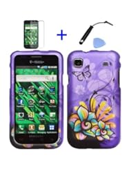 Wireless: 4 items Combo: Mini Stylus Pen + LCD Screen Protector Film + Case Opener + Purple Butterfly Orange Pink Green Color Daisy Flower Design Rubberized Snap on Hard Cover Protector Shell Faceplate Skin Case for Samsung Vibrant T959 / Samsung Galaxy S 4G T959V (T-Mobile Version) - Handheldfashion