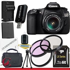 Canon EOS 60D 18 MP CMOS Digital SLR Camera w/ EF-S 18-55mm f/3.5-5.6 IS Lens 16GB Package