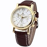 Orkina Mens White Dial 6 Hands Golden Case Sport Quartz Wrist Watch Gift