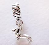 Sterling Silver, Teeny, Tiny, Dachshund, Doxie, weiner dog Charm, Bead,fits European, Large Hole