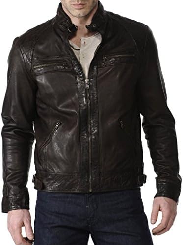 SkinOutfit Men's Stylish Slimfit Lambskin Motorcycle Biker Leather Jacket MJ 71 Black M