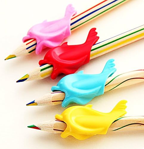 Us Pencil Grip | Ergonomic Assorted Colorful 10 pcs Holder with Cute Dolphin | Kid Adult Handwriting Correcting Aid | Applicable for Paintbrush Pen Marker School Office 0.2-0.3" Diameter | 1049
