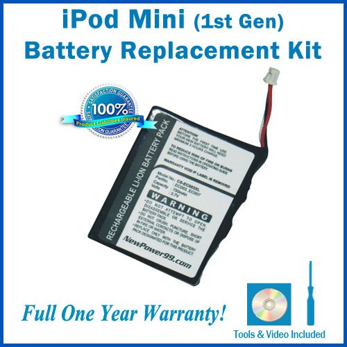iPod mini Battery Replacement Kit with Installation Video, Tools, and Extended Life Battery. iPod mini Battery Replacement Kit with Installation Video, Tools, and Extended Life Battery.