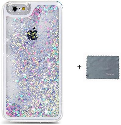 Yoonimi Fashion Creative Design Flowing Floating Luxury Bling Glitter Sparkle Love Heart Hard Case for Apple Iphone 6/ Iphone 6s (Love:blue+pink)