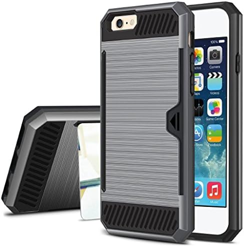 iPhone 6 Case, Viitop Impact Resistant Protective Shell iPhone 6S Wallet Cover Shockproof Rubber Bumper Case Anti-scratches Hard Cover Skin with Card Slot Holder for iPhone 6 6S 4.7 inch-Gray
