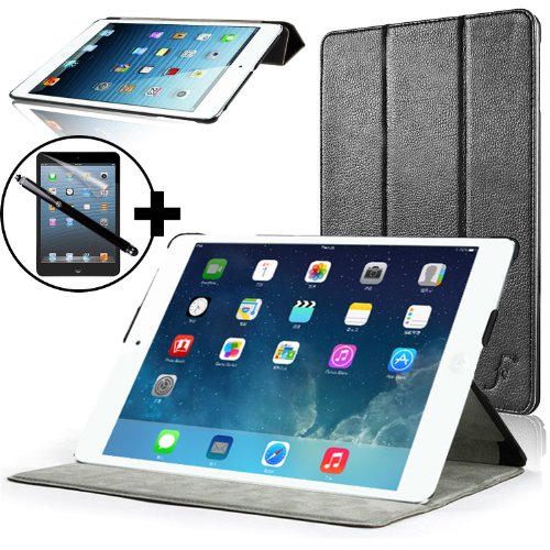 ForeFront Cases® - Étui en cuir synthétique avec support pour Apple iPad Air Smart Case Cover - mise en veille automatique par fermeture magnétique pour Nouveau 2013 iPad Air + WiFi 16Gb, 32Gb, 64Gb, 128Gb - stylet et protection écran inclus - NOIR