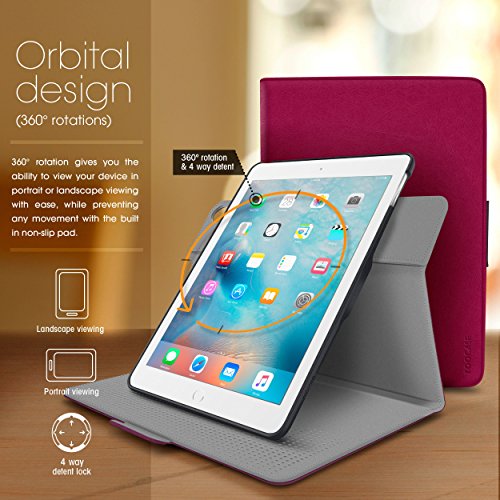 Apple iPad Mini 3 (2014) Case - roocase Orb System Folio 360 Dual View Leather Case Smart Cover with Sleep / Wake Feature for Apple iPad Mini 1 2 3 (2014) Magenta - Patented Complete Lifestyle Solution