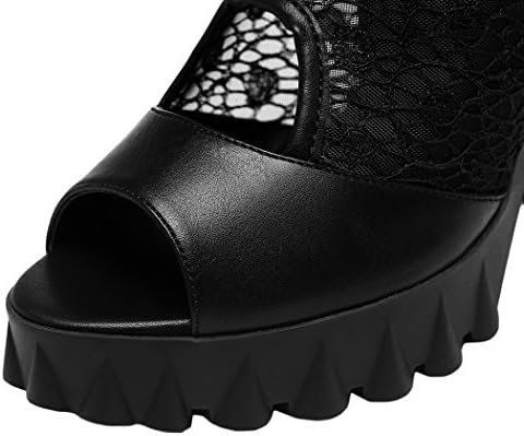 Guciheaven 2015 New British Style Mesh Fish Lace Platform Pumps Boot Rough Heels(8 B(M)US, Black)