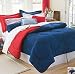 Dorm Bedding Set: Dorm-Room-In-a-Box: Comforter, Sheet Set, Mattress Pad, Pillow, Towel set - Navy Red - Twin XL 10 Pc SET