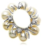 Sterling Silver Freshwater Cultured Pearl, Moonstone and Cubic Zirconia Pin