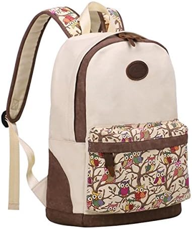 TinoTrade Cute Owl Print Canvas School Backpack For Teens Girls (Black)