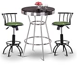 Chrome Bar Table & 2 Black Adjustable 24"-29" Glitter Emerald Vinyl Seat Ba ....