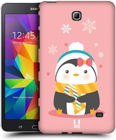 Head Case Designs Pink Kawaii Christmas Penguins Protective Snap-on Hard Back Case Cover for Samsung Galaxy Tab 4 7.0 T230 T231 T235