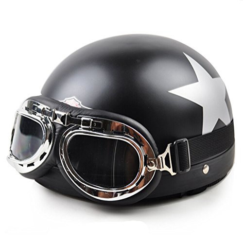 [MATTE BLACK Star]Cool Adult Scooter/Chopper/Motorcycle Helmet with Goggles