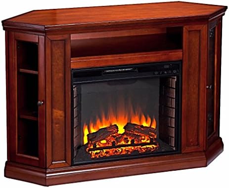 Tv Stand With Fireplace And Two Cabinets With Thermostat In Traditional Style With Shelves plus FREE GIFT (Brown Mahogany)