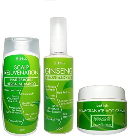 EcoHerbs Ginseng Extra Strength SET: Heavy, Reduce, Decrease, Extreme, Ayurveda, Natural, Men, Women Hair Loss, Thinning, Thin, Fall, Falling, Anti Hair Loss Prevention