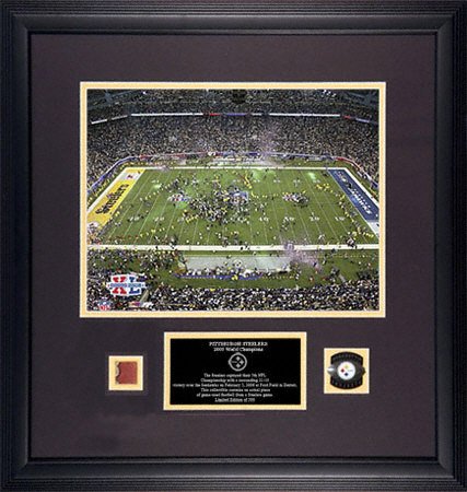 Buy Pittsburgh Steelers Super Bowl XL Champions Framed 11x14 Photograph with Game Used 2005 Football by Mounted Memories