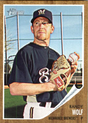 2011 Topps Heritage Baseball Card # 361 Randy Wolf - Milwaukee Brewers - MLB Trading Card in Screwdown Case