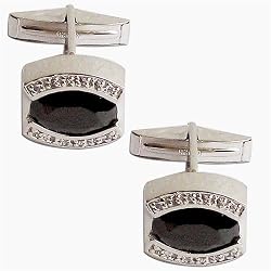 Cufflinks Pair Sterling Silver Onyx Gemstone (cflng248)