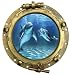 Sticker Trompe l oeil Hublot Dauphins vue sous marine 20x20cm