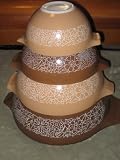 SET OF 4 - Vintage 1978 Pyrex WOODLAND Brown & Beige Cinderella Mixing Nesting Batter Bowl Set - 4 qt, 2 1/2 qt, 1 1/2 qt & 1 1/2 pint