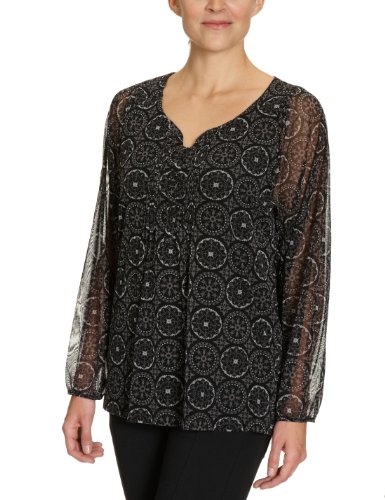 TOM TAILOR Damen Langarmshirt 10222380070/mesh AOP tunic, Gr. 34 (XS), Schwarz (2999) Preisvergleich