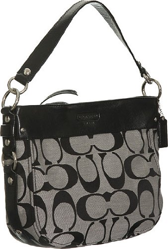 Coach Signature Zoe Convertiable Shoulder Hobo Bag 14708 Black White