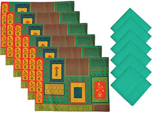 Aspire 12-piece Aqua Printed Floral Placemats and Napkins