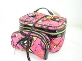 Betsey Johnson 2 Piece Train Cosmetic Make Up Case Bad To The Bone Pink Multi