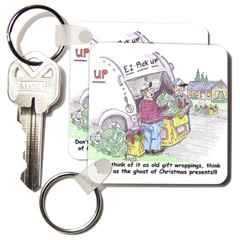 Kevin Edler Cartoon about Garbage Collection at Christmas - Set Of 4 Key Chains