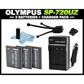 Olympus SP-720UZ Digital Camera Accessory Pack (x3 LI-50B Replacement Lithium-ion Batteries + LI-50B Replacement Battery Charger + 6 Mini Tripod + Bonus Items)