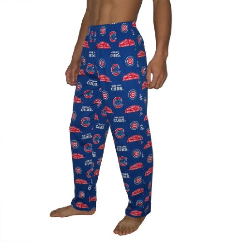 Mens MLB Chicago Cubs Walking Bear Cotton Thermal Sleepwear / Pajama Pants - Blue & Red (Size: L)