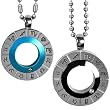 Couples Zodiac Symbol Black & Blue Spinning Cubic Zirconia Stainless Steel Pendant Necklace Set 18" & (Length: 20-24 inch)