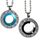 Couples Zodiac Symbol Black & Blue Spinning Cubic Zirconia Stainless Steel Pendant Necklace Set 16" & (Length: 20-24 inch)