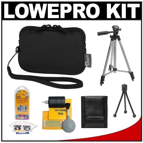 Lowepro Varia 10 Digital Camera Pouch (Black) with Tripod + Accessory Kit for Nikon Coolpix, Canon PowerShot, Pentax Optio, Olympus Stylus, Fuji FinePix, Kodak EasyShare, Casio Exilim, Panasonic Lumix, Samsung and Sony Cyber-Shot Digital Cameras