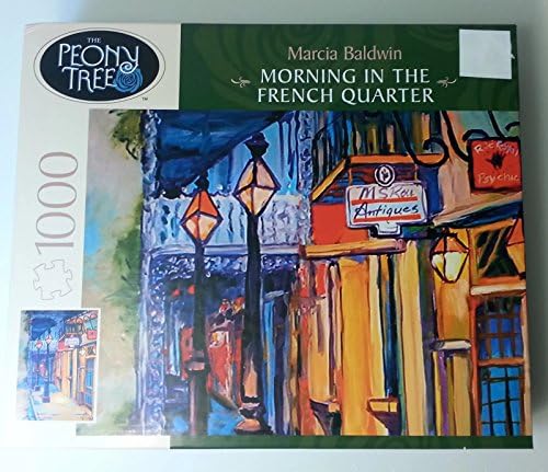 Mardi Gras Bundle of 4 Items: 1 French Quarter 1000-Piece Puzzle, 1 Party Mask, 1 set of 3 Green Mask Ornaments, and 1 set of 3 Aqua Mask Ornaments