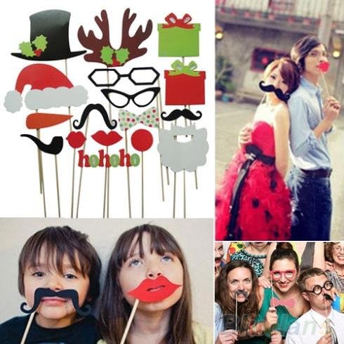 AmazingOS® Christmas Decoration! Free Shipping 17Pcs DIY Photo Booth Props Mustache Lip Hat Antler Gift Stick Christmas Party